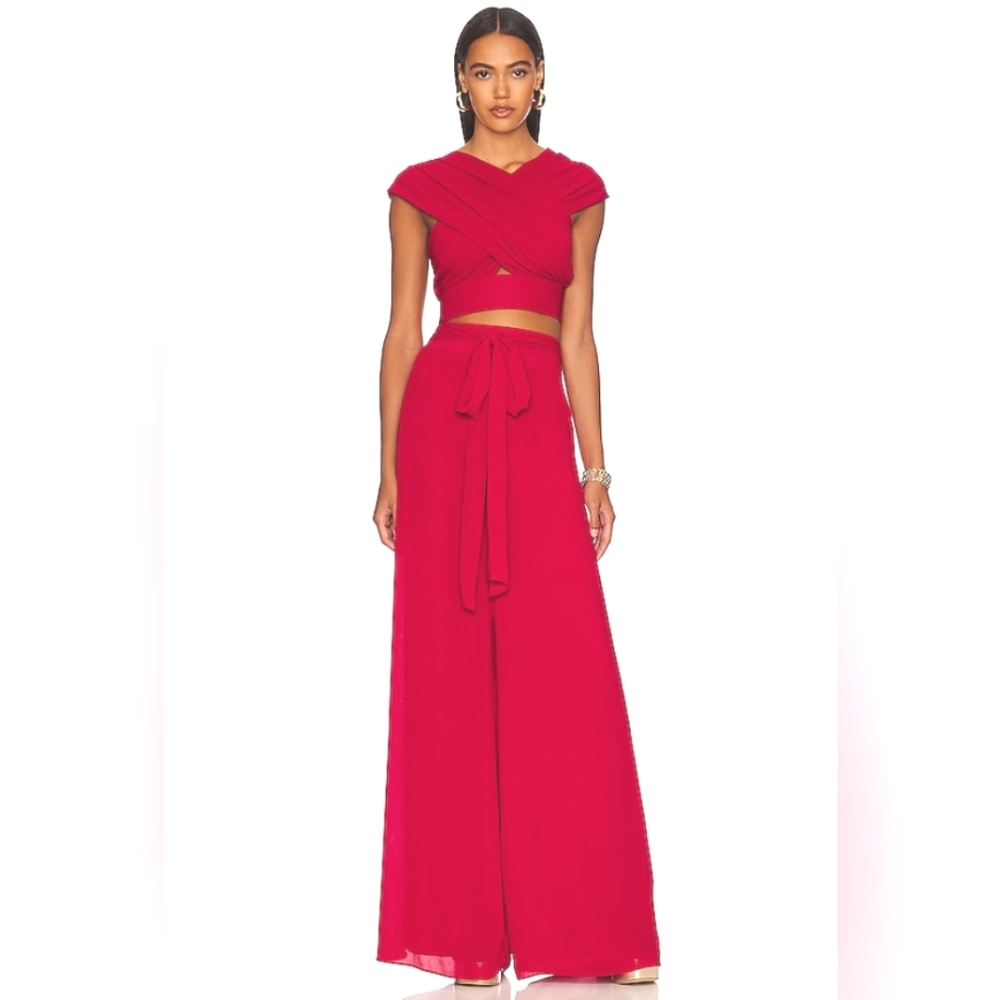 Andrea Iyamah Aki Crop Top & Pants set Coral/Red